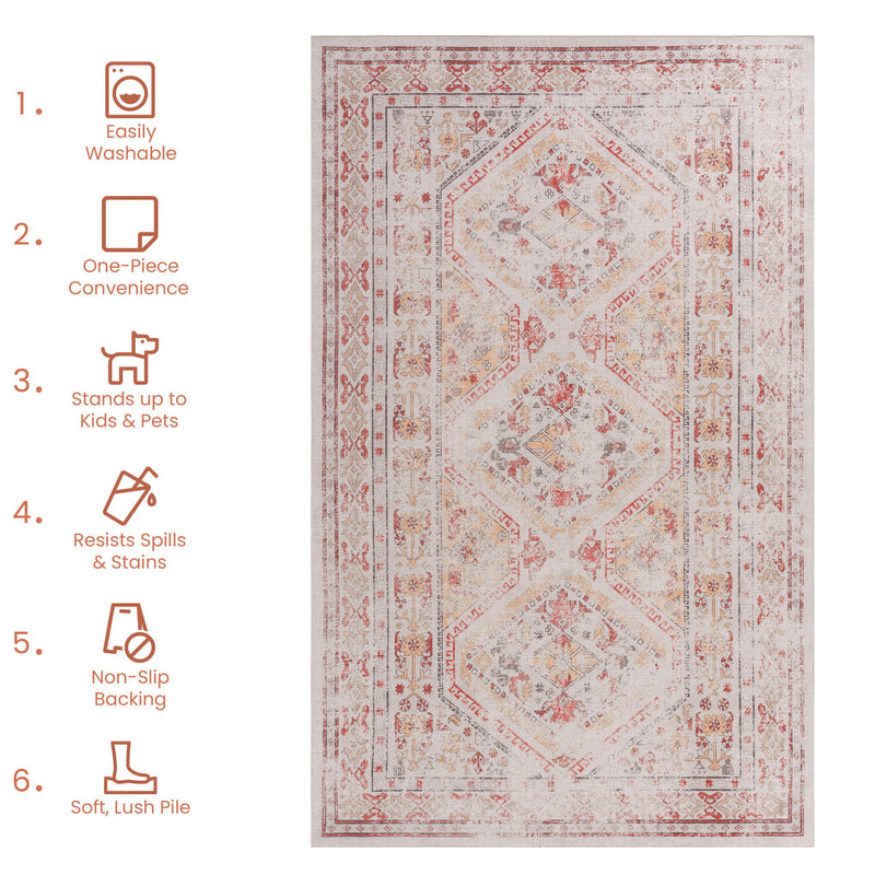 Maval - 6' X 9' Washable Area Rug - Beige