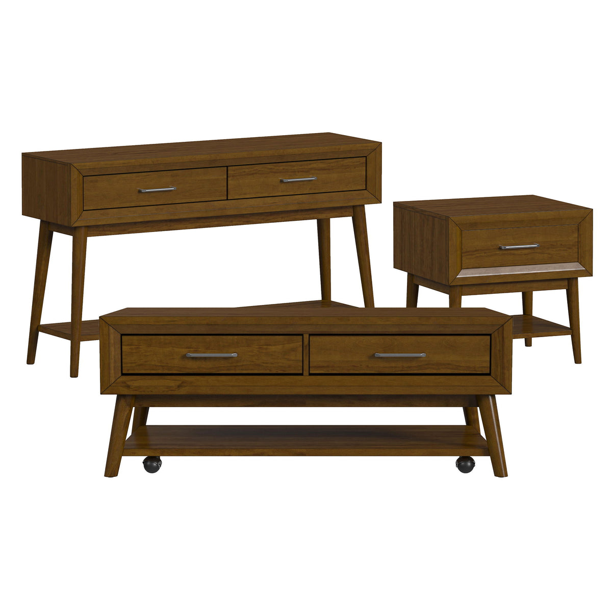 Santa Barbara 3 Piece Occasional Table Set (Coffee Table, End Table & Sofa) in Walnut by Elements International