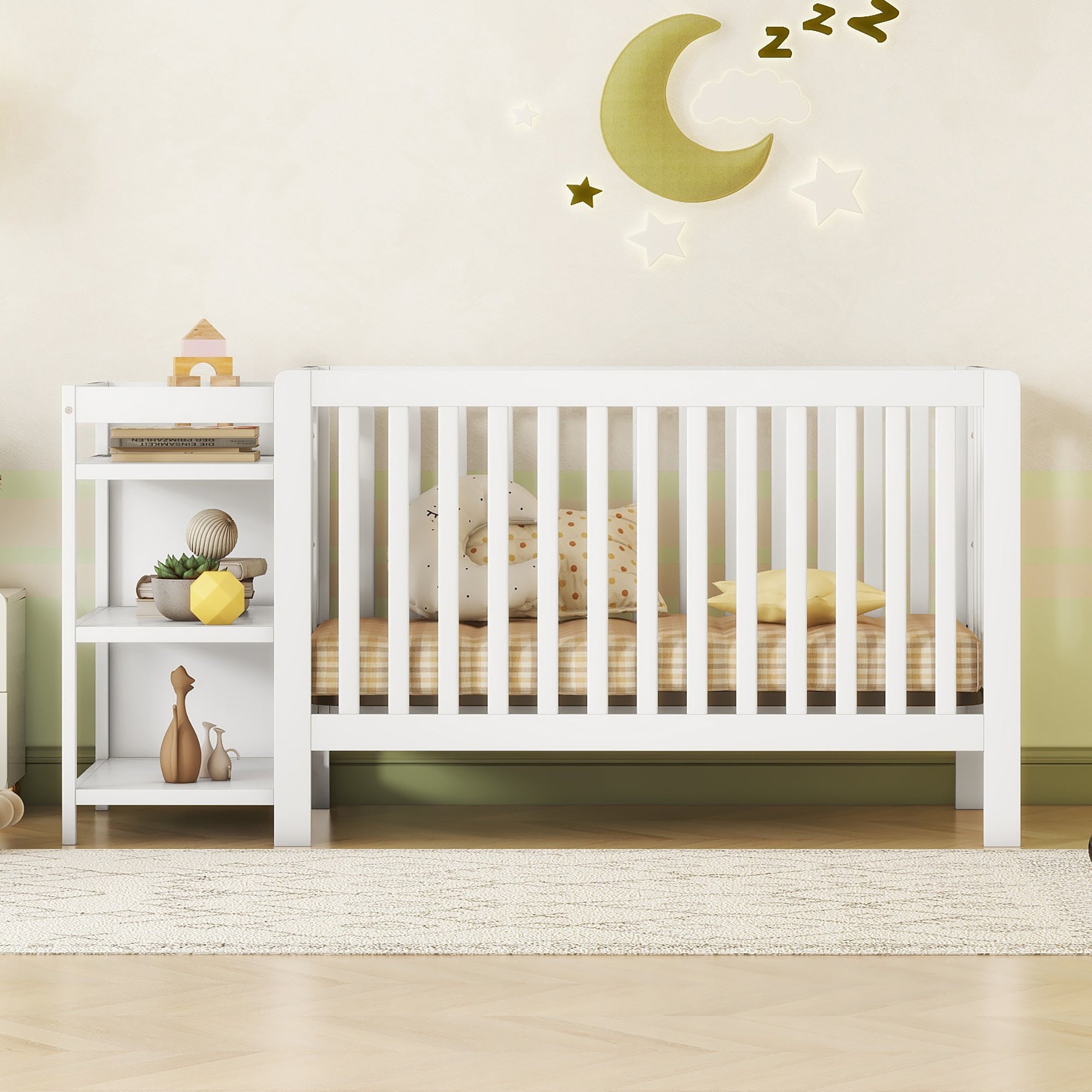 Convertible Crib/Full Size Bed with Changing Table, White - Atlantic Fine Furniture Melbourne FL