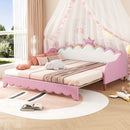Extending Daybed With LED Lights, Modern Upholstered Princess Daybed With Crown Headboard