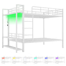 Bunk Bed With Storage Mesh Shelves, Clothes Hooks, LED Light