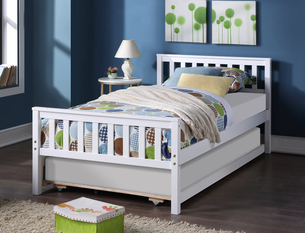 Twin Bed with Trundle, Platform Bed Frame with Headboard and Footboard, for Bedroom Small Living Space,No Box Spring Needed,White(New SKU:W504P148532)