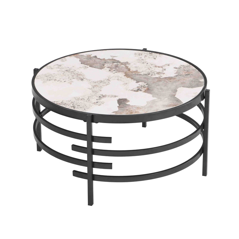Round Table With Sintered Stone Top And Sturdy Metal Frame