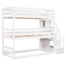 Twin Size Triple Bunk Bed With Storage Staircase, Separate Design - White