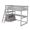 Twin Size Loft Bed with Desk and Shelves, Two Built-in Drawers, Gray(old SKU:GX000803AAE-1)