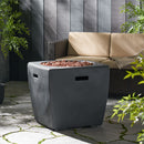Outdoor Lightweight Concrete Square Fire Pit 40, 000 Btu With Built In Tank Storage - Dark Gray