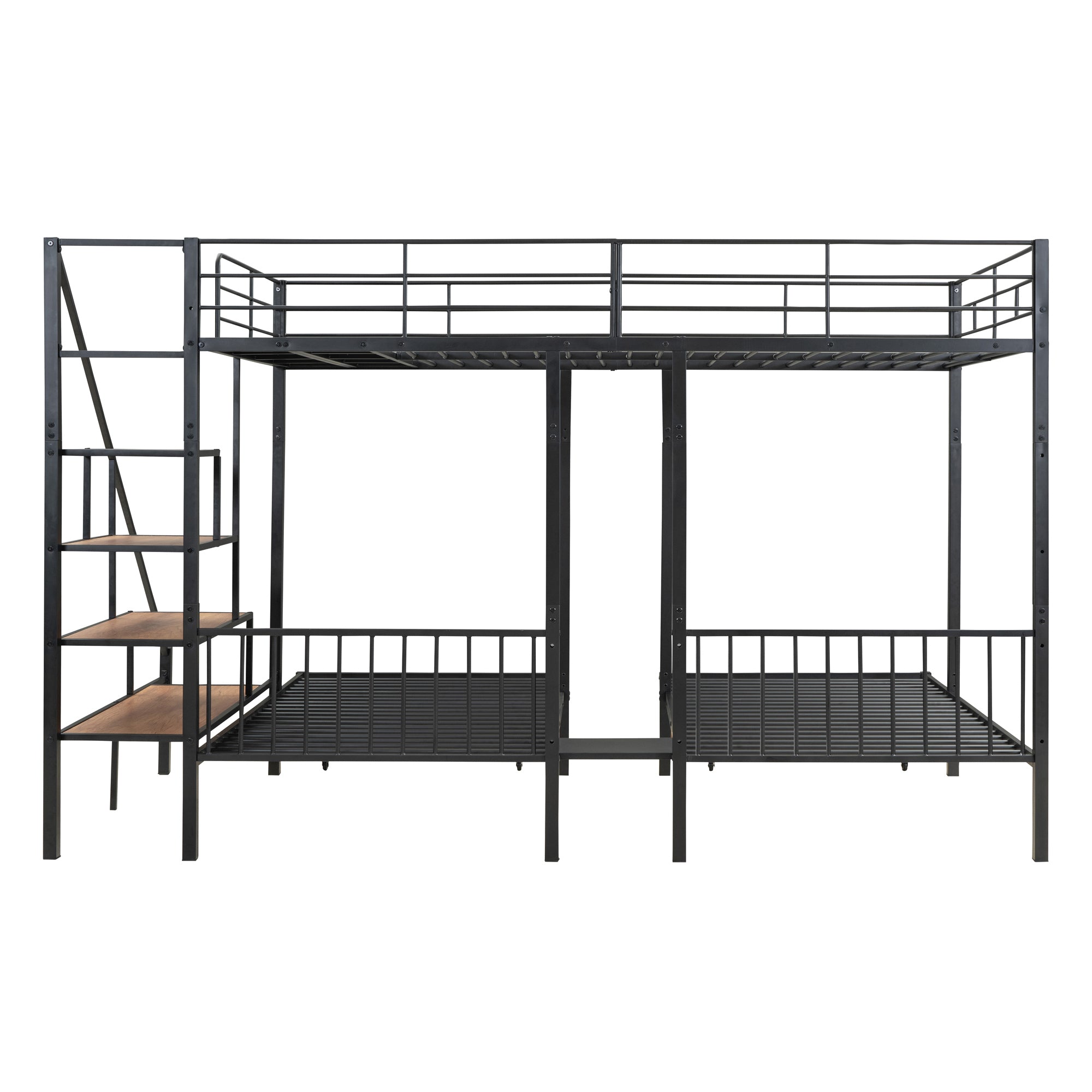 Full over Twin-Twin Triple bunk bed with drawers and staircase, Black - Atlantic Fine Furniture Melbourne FL