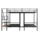 Full over Twin-Twin Triple bunk bed with drawers and staircase, Black