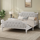 Traditional Style Solid Bed Frame With Upholstered Tufted Headboard, No Box Spring Needed