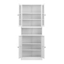 Metal Kitchen Pantry Cabinet Tall Storage With Adjustable Shelves, Heavy Duty Stainless Steel Frame - White