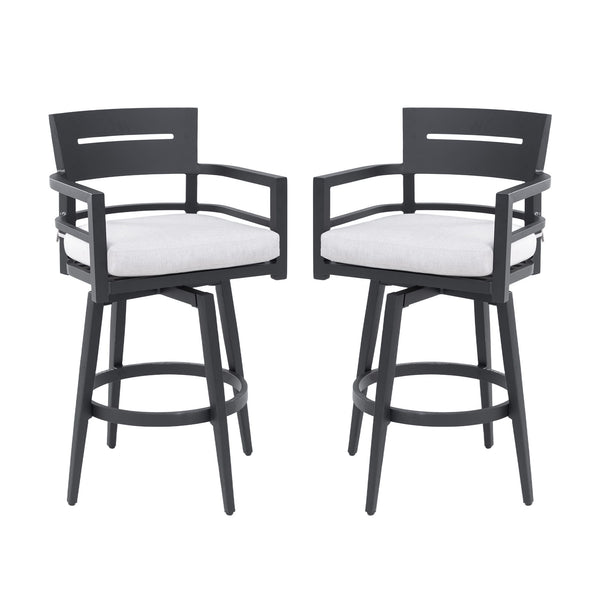 Modern Outdoor Swivel Bar Chairs, 360 Degree Rotation, Ergonomic Backrest, Armrests & Sunbrella Cushions, Weather Resistant (Set of 2) - Ember Black