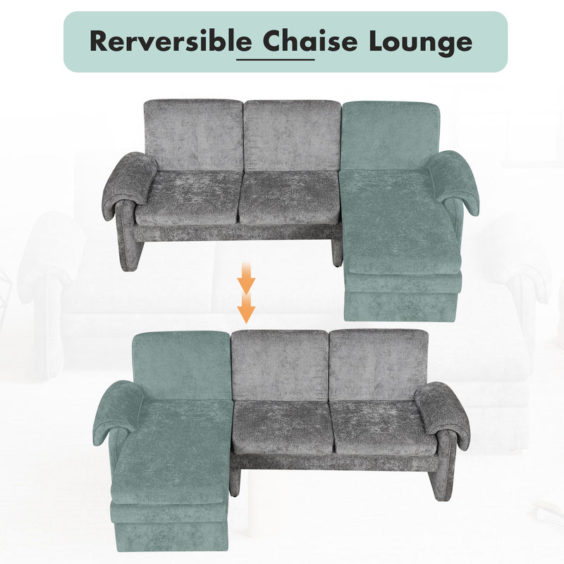 Convertible Futon Sofa Bed With Adjustable Backrest, Reversible Chaise Lounge And 2 Removable Armrest Pillows