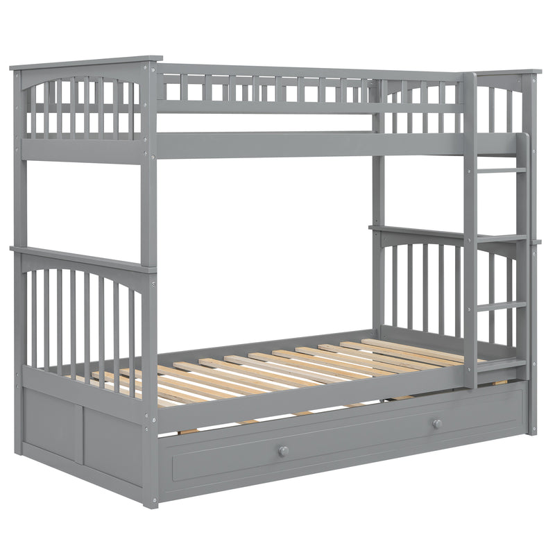 Twin over Twin Bunk Bed with Twin Size Trundle, Convertible Beds, Gray