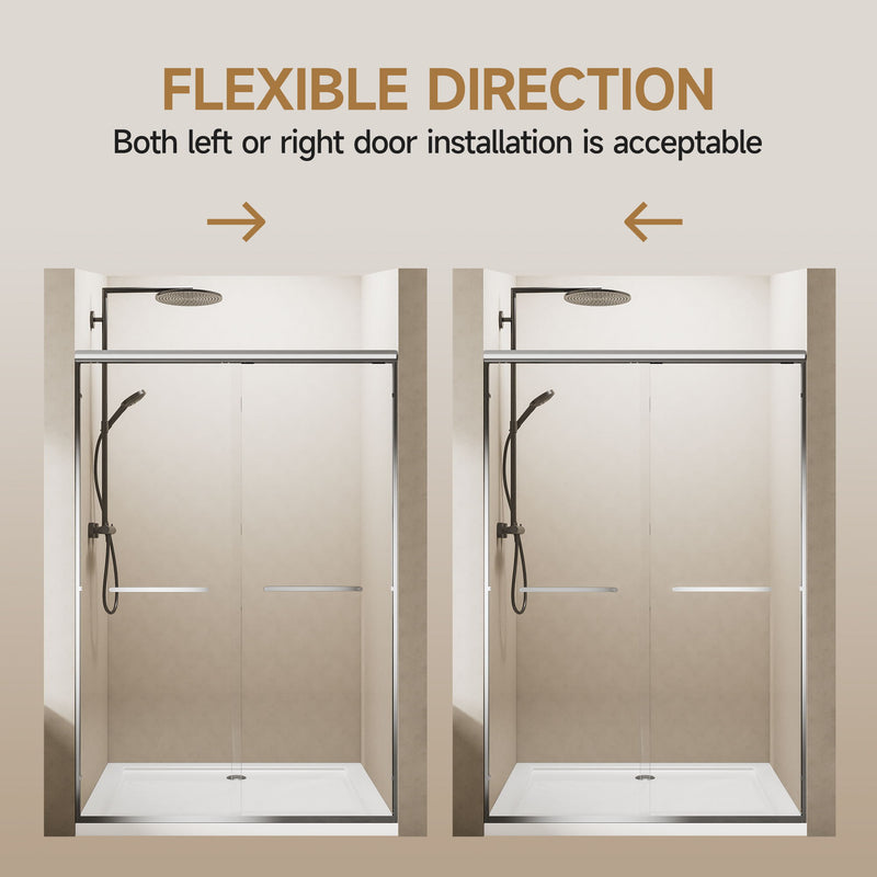 Aluminum Frame Double Double Soft Close Shower Door, Tempered Glass And Dual Stainless Steel Handles