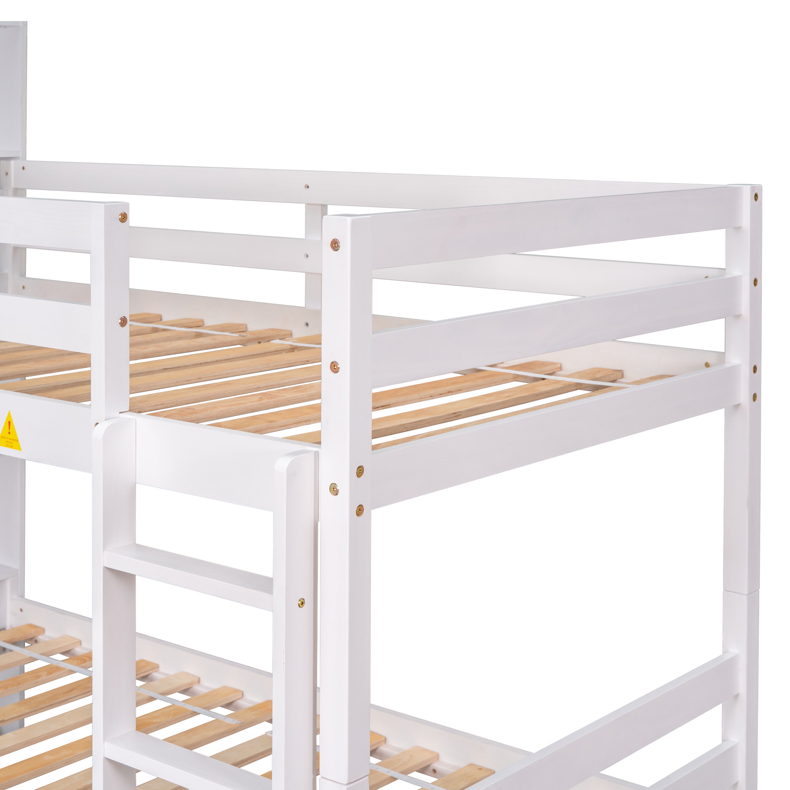 Twin Over Twin Bunk Beds with Bookcase Headboard, Solid Wood Bed Frame with Safety Rail and Ladder, Kids/Teens Bedroom, Guest Room Furniture, Can Be converted into 2 Beds, White