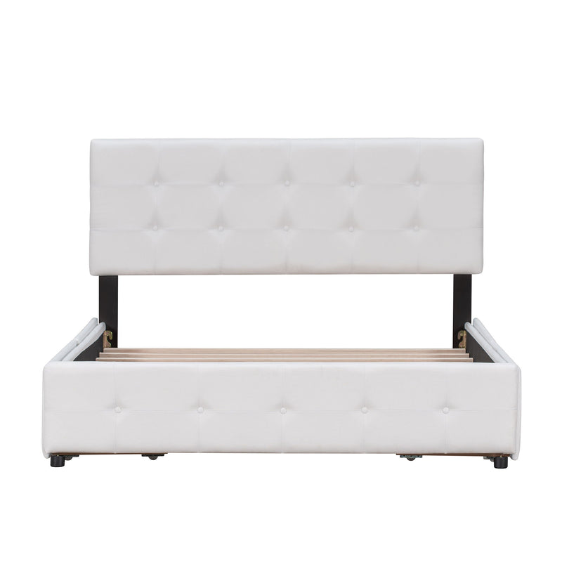 Upholstered Platform Bed With Classic Headboard And 4 Drawers, No Box Spring Needed