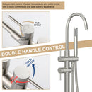 Freestanding Bathtub Faucet Floor Mount Tub Filler With Swivel Gooseneck Spout And Cylinder Handheld