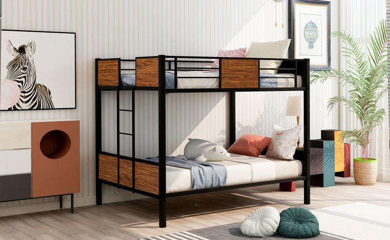 Full-over-full bunk bed modern style steel frame bunk bed with safety rail, built-in ladder for bedroom, dorm, boys, girls, adults(OLD SKU: MF190840AAD)