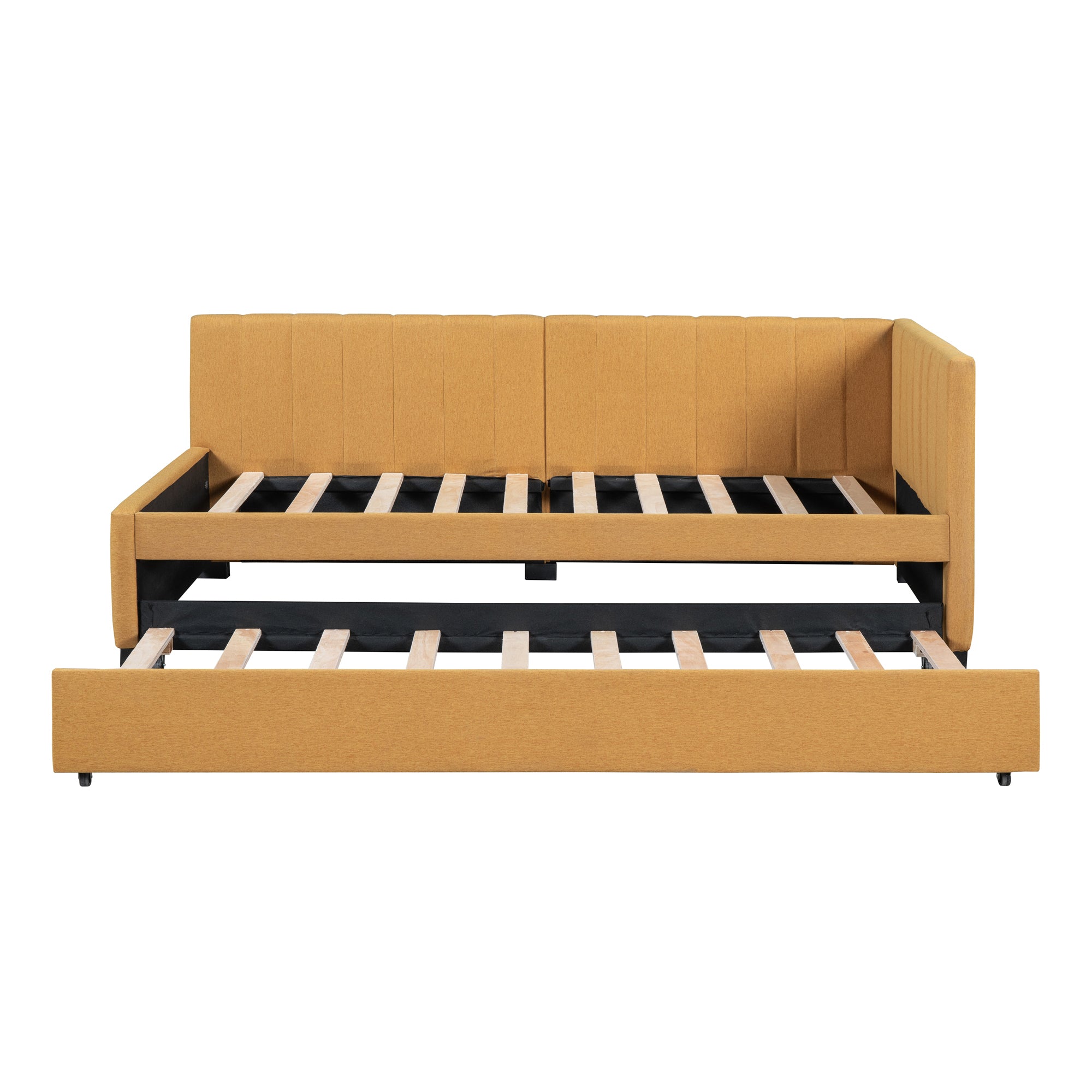 Upholstered Daybed with Trundle Twin Size Sofa Bed Frame No Box Spring Needed, Linen Fabric(Yellow) - Atlantic Fine Furniture Melbourne FL