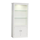 Retro Style Display Bookcase With Adjustable LED Ceiling Light And Tempered Glass Shelves - White