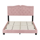 Queen Size Upholstered Bed Frame with Rivet Design, Modern Velvet Platform Bed with Tufted Headboard,Pink