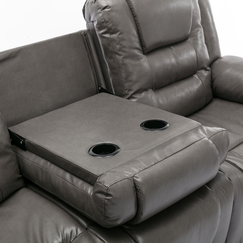 3 Seater Home Theater Recliner Manual Recliner Chair With Two Built-In Cup Holders For Living Room