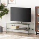 Modern Tempered Glass TV Stand With Shelf And Open Back Design - Clear