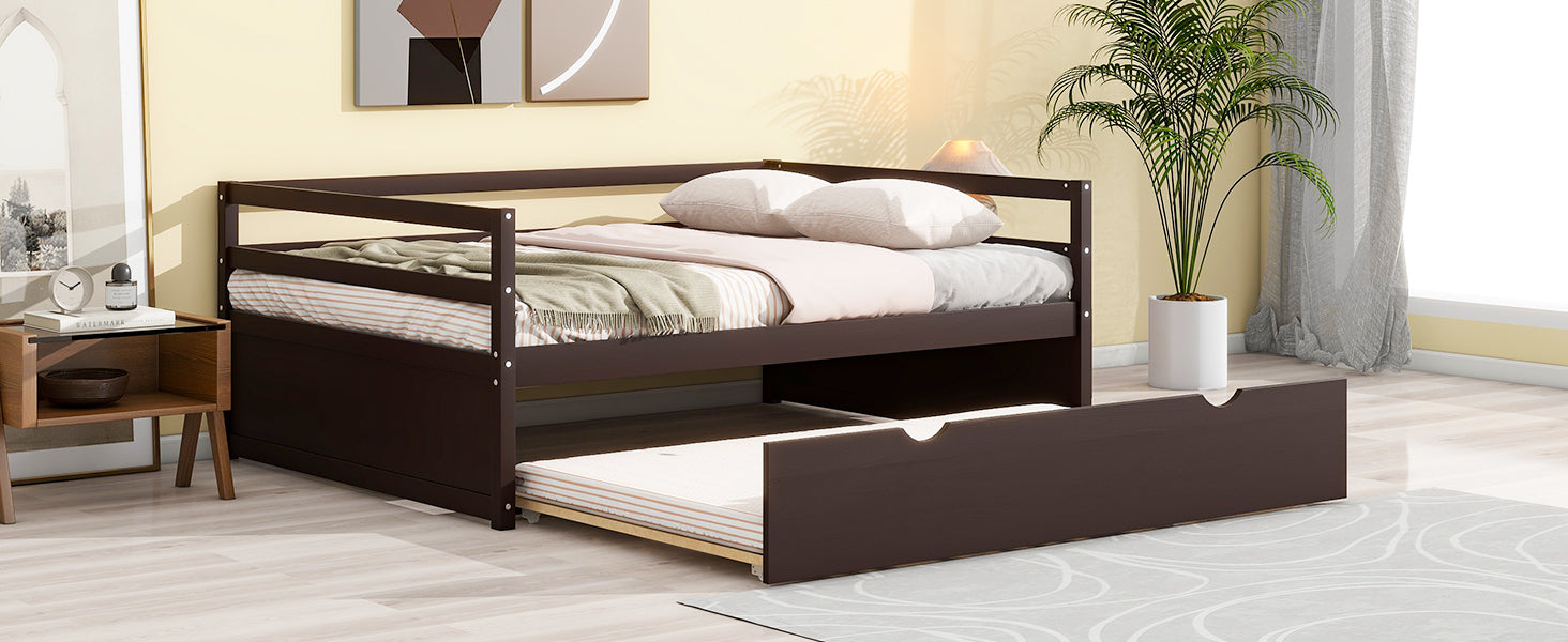 Twin Size Wood Daybed with Twin Size Trundle, Espresso - Atlantic Fine Furniture Melbourne FL