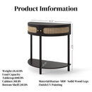 Boho Rattan Semi Circle End Table With Sliding Rattan Door, Storage And Bottom Shelf