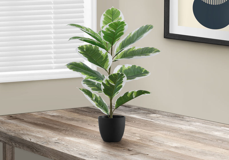 Artificial Plant, 27" Tall, Rubber, Indoor, Faux, Fake, Table, Greenery, Potted, Real Touch, Decorative - Green / Black