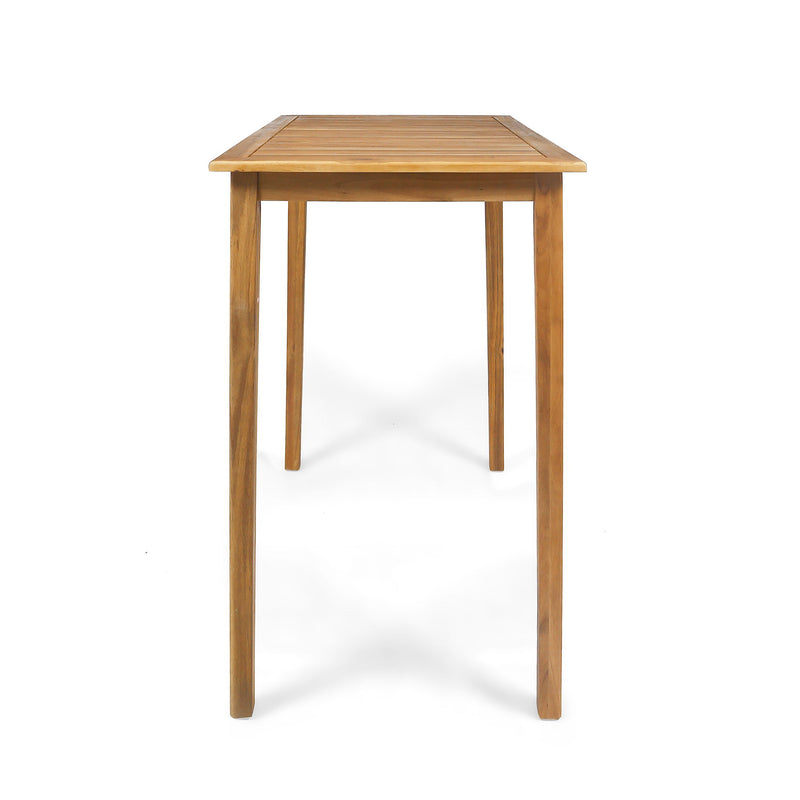 Outdoor Minimalist Acacia Wood Rectangle Bar Table, Durable Hardwood - Teak