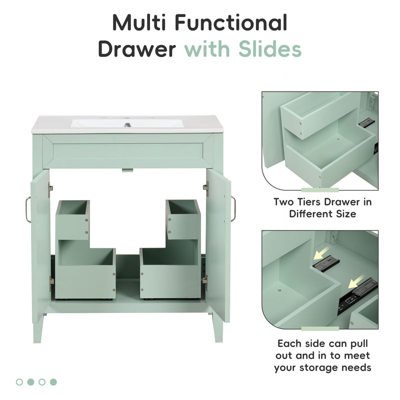 Bathroom Vanity With Sink, Combo, Cabinet With Doors And Drawer, Solid Frame And MDF Board