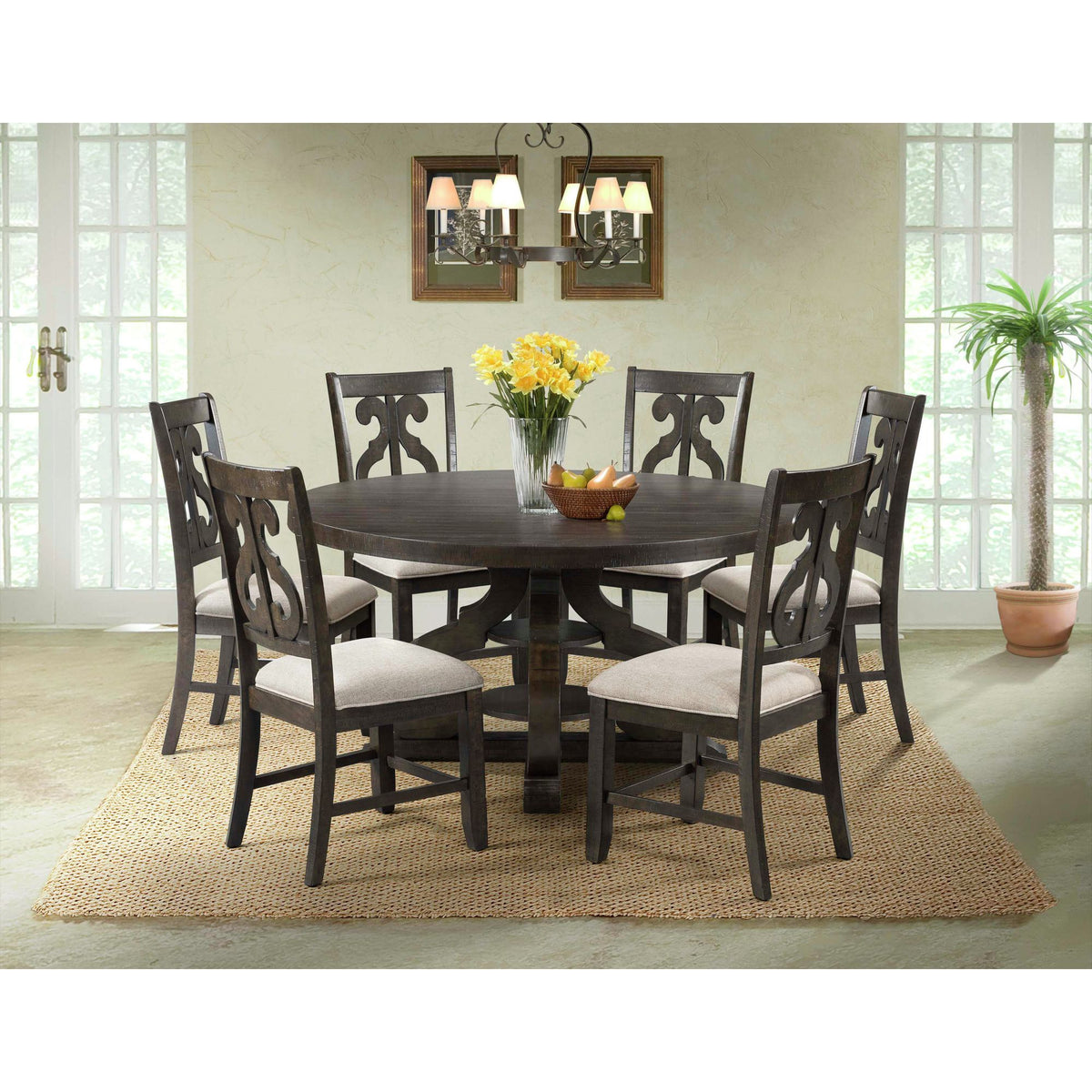 Stone Round Dining Set in Dark Brown by Elements International, view 2