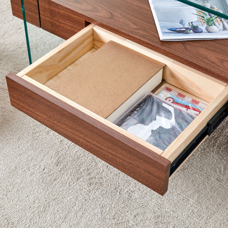 Modern 2 Tier Square Coffee Table, Elegant Marble Pattern