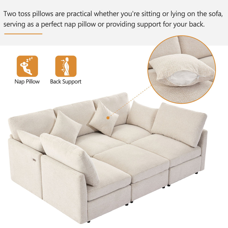 Sectional Sofa Modular Sofa U - Shaped Sofa Couch Sofa Bed L - Shaped Sofa With A Movable Ottoman And Two USB Ports For Living Room