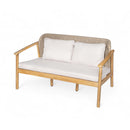 2 Piece Outdoor Acacia Wood Conversation Set, Woven Rope Backrest Patio Seating Group, Woven Rope With Coffee Table For Porch - Light Teak / Beige