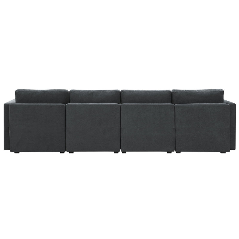 Chenille Modular Sectional Sofa, U Shaped Couch With Adjustable Armrests And Backrests, 6 Seat Reversible Sofa Bed With Storage Seats For Living Room, Apartment