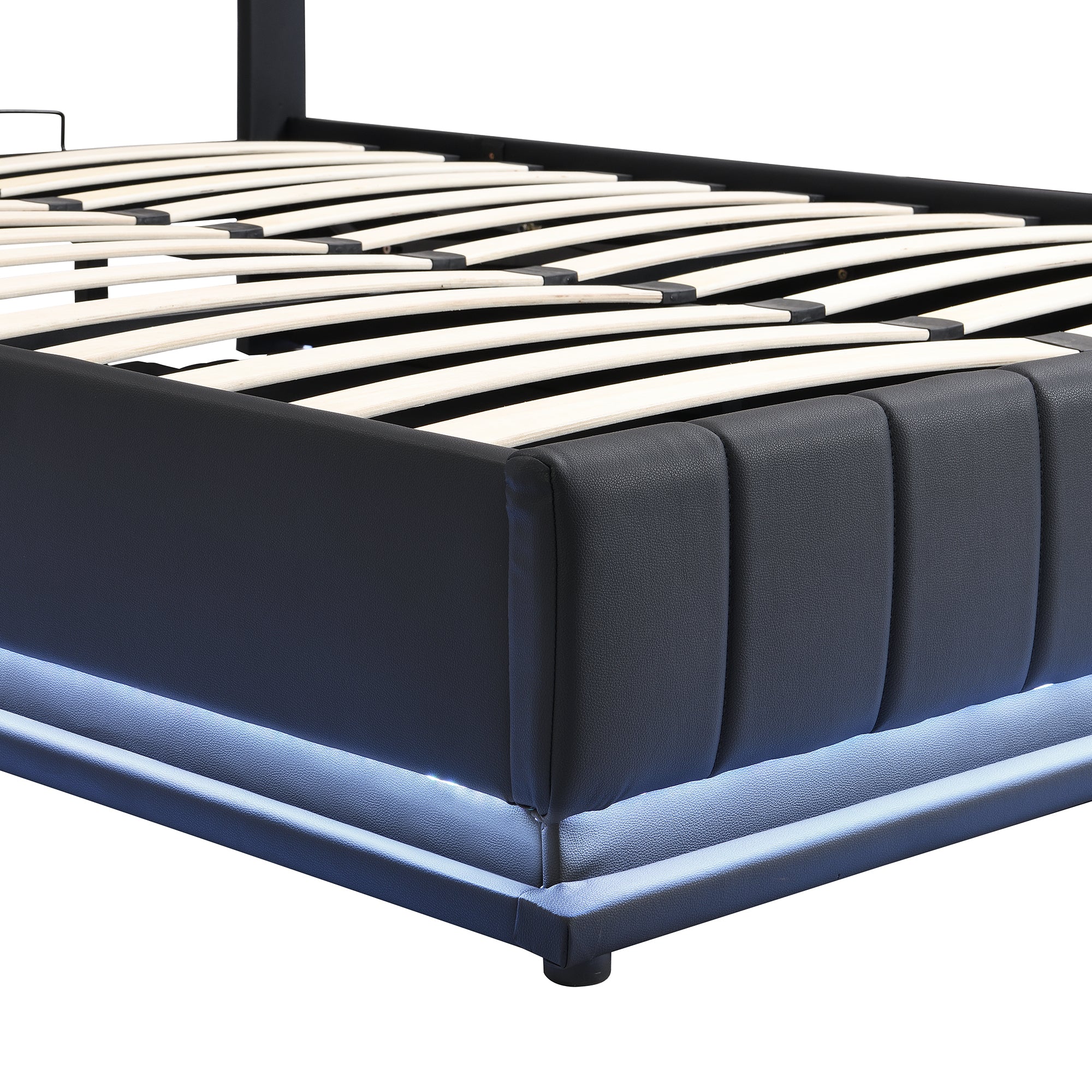 Full Size Upholstered Bed with Hydraulic Storage System and LED Light, Modern Platform Bed with Sockets and USB Ports, Black - Atlantic Fine Furniture Melbourne FL