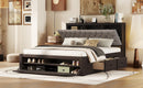 Wood Queen Size Platform Bed with Storage Headboard, shoe rack and 4 drawers,Espresso