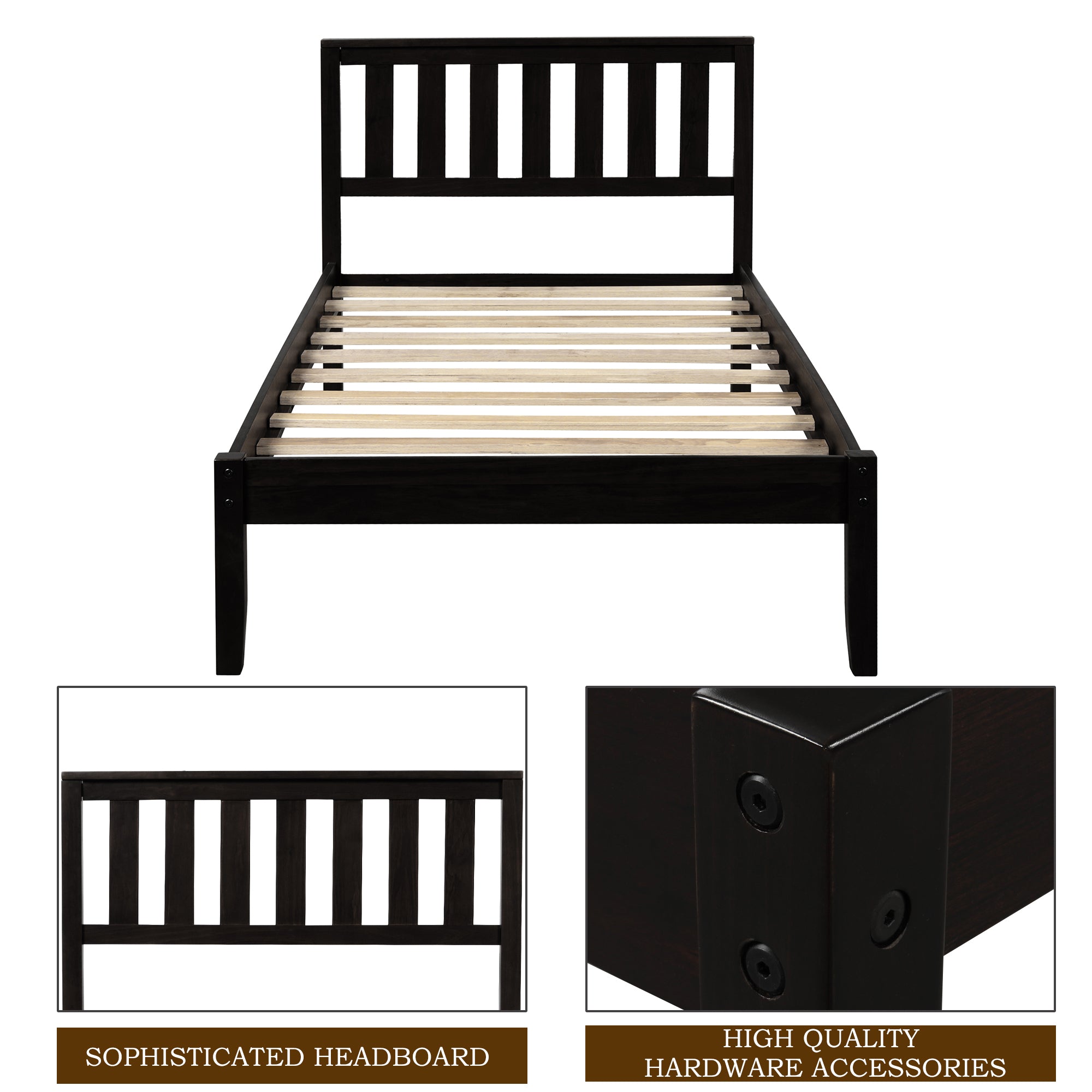 Wood Platform Bed with Headboard/Wood Slat Support,Twin (Espresso) - Atlantic Fine Furniture Melbourne FL
