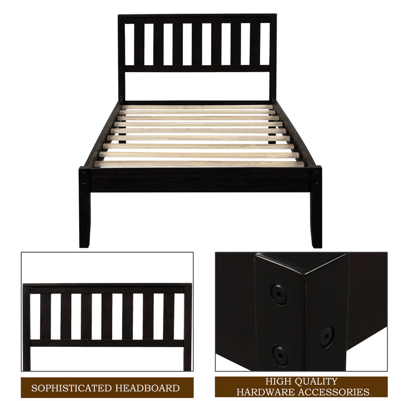 Wood Platform Bed with Headboard/Wood Slat Support,Twin (Espresso)