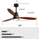 Wooden Ceiling Fan With 3 Solid Wood Blades Remote Control Reversible DC Motor With LED Light