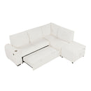 Pull-Out L-Shaped Sectional Sofa With Movable Ottoman And Stool, Large Storage Space, A Cup Holder, And 2 USB Ports For Living Room