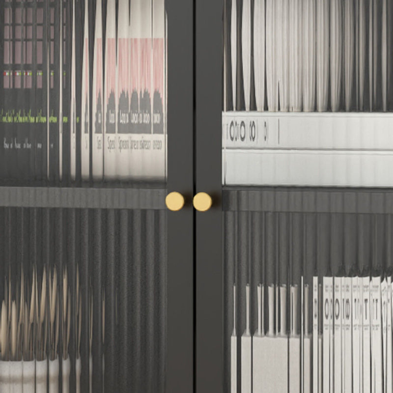 Modern Metal Sideboard Cabinet With 4 Glass Doors, Steel Kitchen Storage And Coffee Bar Cabinet - Black