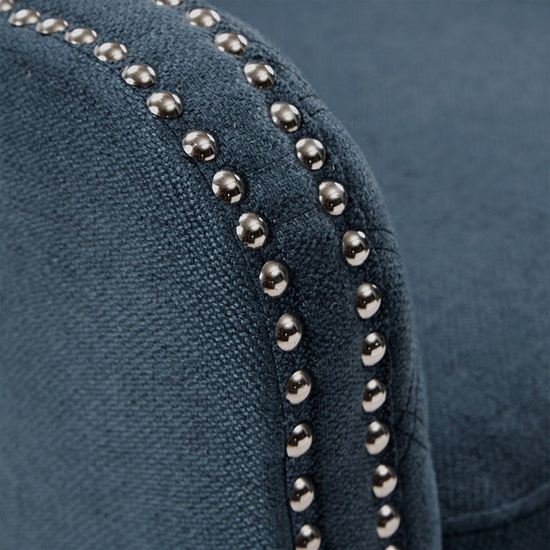 Modern Accent Chair With Quilted Back And Silver Studs - Dark Blue