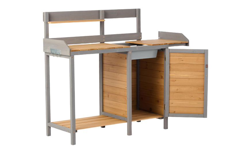 Outdoor Potting - Bench, Workstation Table With Cabinet For Backyard Garden Supplies - Brown / Gray