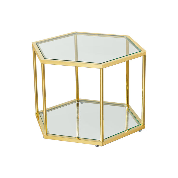 Modern Coffee Table With Double Layer Tempered Glass And Polygonal Design