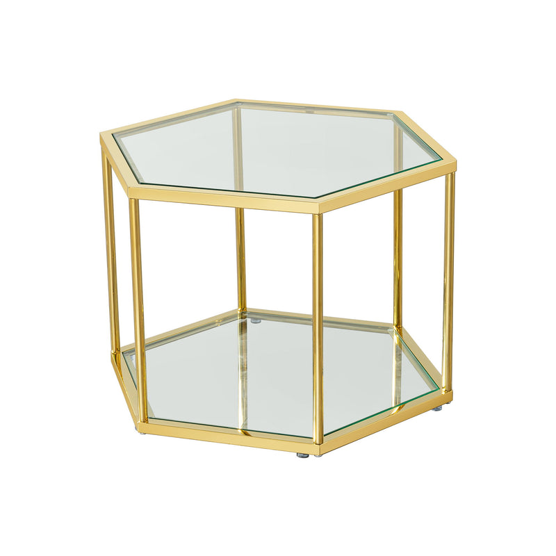 Modern Coffee Table With Double Layer Tempered Glass And Polygonal Design