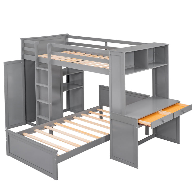 Loft Bed With A Stand Alone Bed, Shelves, Desk, And Wardrobe