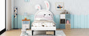 Twin Size Upholstered Leather Platform Bed with Rabbit Ornament and 2 Drawers, White